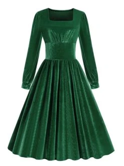 Women's Christmas Swing Dress Vintage Dress Midi Dress Green Black Red Long Sleeve Pure Color Ruched Winter Fall Square Neck Vintage Stylish 2022 S M L XL XXL 11 Women's Christmas Swing Dress Vintage Dress Midi Dress Green Black Red Long Sleeve Pure Color Ruched Winter Fall Square Neck Vintage Stylish 2022 S M L XL XXL -Casual Print Dress Sales psohja1667373820327
