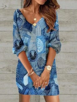 Women's Casual Dress Ethnic Dress Shift Dress Mini Dress Black Wine Red 3/4 Length Sleeve Floral Print Spring Fall Winter V Neck Fashion Loose Fit 2023 S M L XL XXL 3XL 4XL 5XL -Casual Print Dress Sales psouad1671420164920