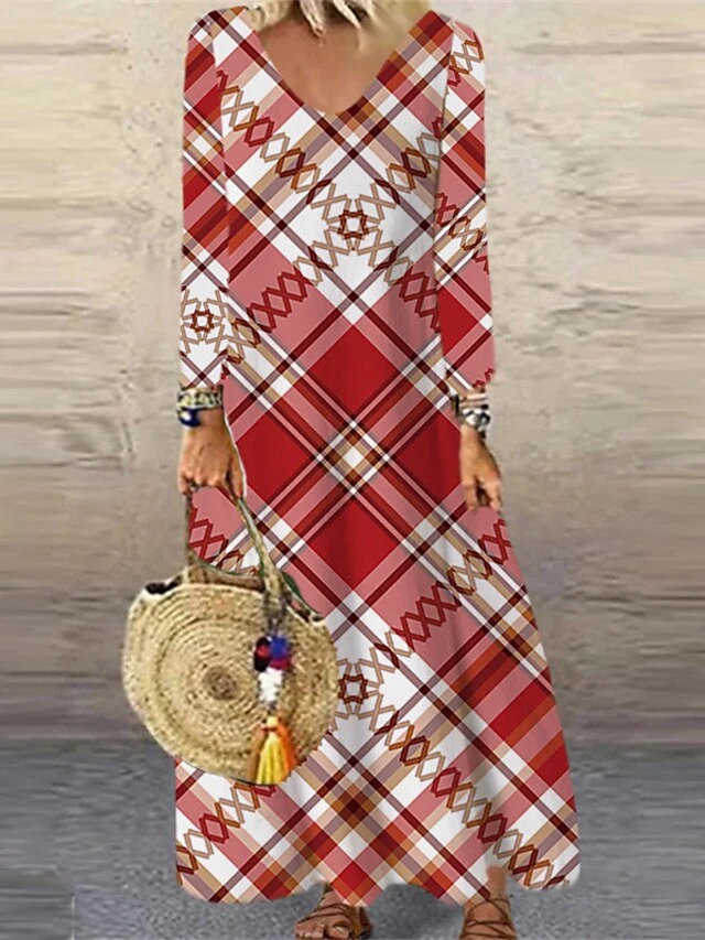 Women's Christmas Casual Dress Shift DressMaxi Long Dress Wine Red Brown Navy Blue White Long Sleeve Plaid Santa Claus Elk Print Fall Winter V Neck Vacation Casual 2022 S M L XL XXL 3XL 4XL 5XL 6XL 5 Women's Christmas Casual Dress Shift DressMaxi Long Dress Wine Red Brown Navy Blue White Long Sleeve Plaid Santa Claus Elk Print Fall Winter V Neck Vacation Casual 2022 S M L XL XXL 3XL 4XL 5XL 6XL - Image 5