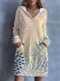 Women's Casual Dress Hoodie Dress Shift Dress Floral Pocket Drawstring Hooded Mini Dress Fashion Streetwear Outdoor Daily Long Sleeve Loose Fit Yellow Light Green Pink Spring Fall S M L XL XXL -Casual Print Dress Sales ptowgr1692855009144