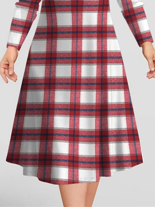 Women's Christmas Plus Size Curve Casual Dress Skater Dress A Line Dress Plaid Midi Dress Long Sleeve Print Crew Neck Fashion Outdoor Wine Fall Winter L XL XXL 3XL 4XL 4 Women's Christmas Plus Size Curve Casual Dress Skater Dress A Line Dress Plaid Midi Dress Long Sleeve Print Crew Neck Fashion Outdoor Wine Fall Winter L XL XXL 3XL 4XL - Image 4