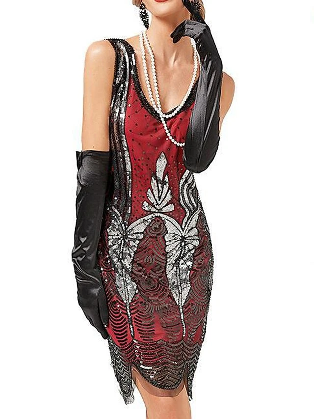 Women's Retro 1920s Sequin Dress Midi Dress Party Halloween Sequins Patchwork Leaf Deep U Sleeveless Regular Fit Spring Fall 2023 Pink Red XS S M L 4 Women's Retro 1920s Sequin Dress Midi Dress Party Halloween Sequins Patchwork Leaf Deep U Sleeveless Regular Fit Spring Fall 2023 Pink Red XS S M L - Image 4