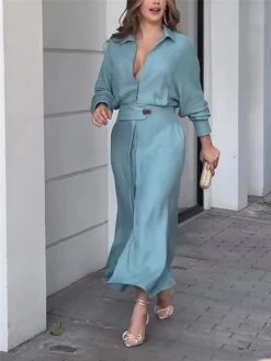 Women's Shirt Dress Casual Dress Sheath Dress Maxi Long Dress Outdoor Office Daily Polyester Fashion Modern Shirt Collar Button Long Sleeve Summer Spring Fall 2023 Loose Fit White Pink Blue Plain S M -Casual Print Dress Sales puicpp1683716780949