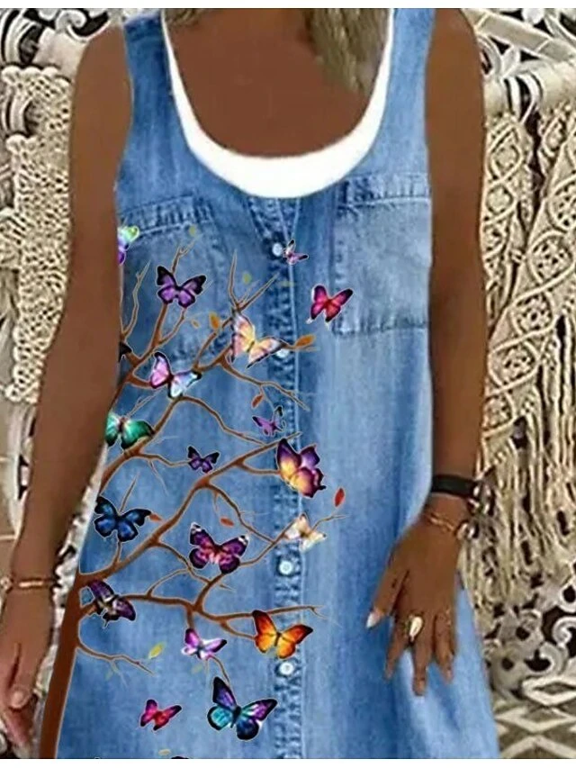 Women‘s Casual Dress Midi Dress Blue Sleeveless Animal Print Spring Summer Boat Neck Casual 2023 S M L XL XXL 3XL 2 Women‘s Casual Dress Midi Dress Blue Sleeveless Animal Print Spring Summer Boat Neck Casual 2023 S M L XL XXL 3XL - Image 2