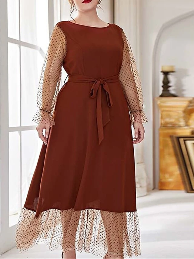 Women's Plus Size Prom Dress Party Dress Wedding Guest Dress Long Dress Maxi Dress Black Brown Long Sleeve Pure Color Lace Up Fall Winter Autumn Crew Neck Fashion Winter Dress Evening Party Wedding 9 Women's Plus Size Prom Dress Party Dress Wedding Guest Dress Long Dress Maxi Dress Black Brown Long Sleeve Pure Color Lace Up Fall Winter Autumn Crew Neck Fashion Winter Dress Evening Party Wedding - Image 9