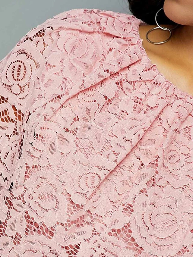 Women‘s Plus Size Curve Flattering Dresses Apple Shaped Dress Wedding Guest Sheath Dress Solid Color Crew Neck Lace Half Sleeve Fall Spring Elegant Knee Length Dress Daily Vacation Dress 4 Women‘s Plus Size Curve Flattering Dresses Apple Shaped Dress Wedding Guest Sheath Dress Solid Color Crew Neck Lace Half Sleeve Fall Spring Elegant Knee Length Dress Daily Vacation Dress - Image 4