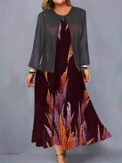 Women's Plus Size Curve Casual Dress Dress Set Two Piece Dress Floral Midi Dress Long Sleeve Print Crew Neck Mature Outdoor Black Wine Fall Winter L XL XXL 3XL 4XL 5 Women's Plus Size Curve Casual Dress Dress Set Two Piece Dress Floral Midi Dress Long Sleeve Print Crew Neck Mature Outdoor Black Wine Fall Winter L XL XXL 3XL 4XL -Casual Print Dress Sales pvkjdi1695026888271