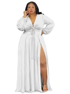 Women‘s Plus Size Curve Easter Dress V Neck Vacation Dress Solid Color Long Sleeve Winter Fall Stylish Casual Maxi Dress Holiday Date Dress Black Dress -Casual Print Dress Sales pvtnwp1639623162612