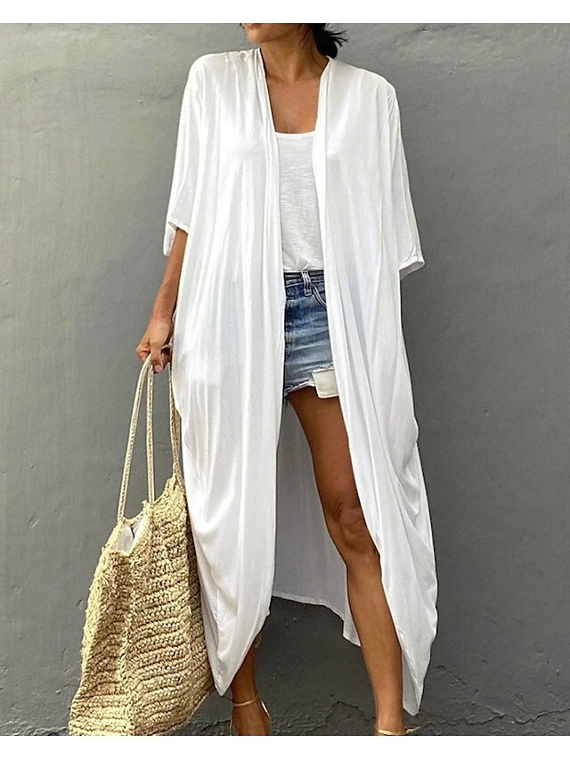 Women's Swimwear Cover Up Beach Top Normal Swimsuit Lace Up Pleated UV Protection Pure Color Black White Red Royal Blue Beige V Wire Bathing Suits New Vacation Holiday 7 Women's Swimwear Cover Up Beach Top Normal Swimsuit Lace Up Pleated UV Protection Pure Color Black White Red Royal Blue Beige V Wire Bathing Suits New Vacation Holiday - Image 7