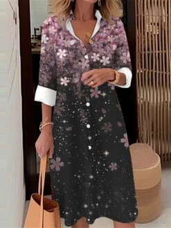 Women's Shirt Dress Casual Dress Midi Dress Outdoor Daily Date Polyester Fashion Modern Shirt Collar Button Pocket Long Sleeve Fall Winter 2023 Loose Fit Pink Blue Purple Heart Ombre S M L XL 2XL -Casual Print Dress Sales pxafeu1695367374103