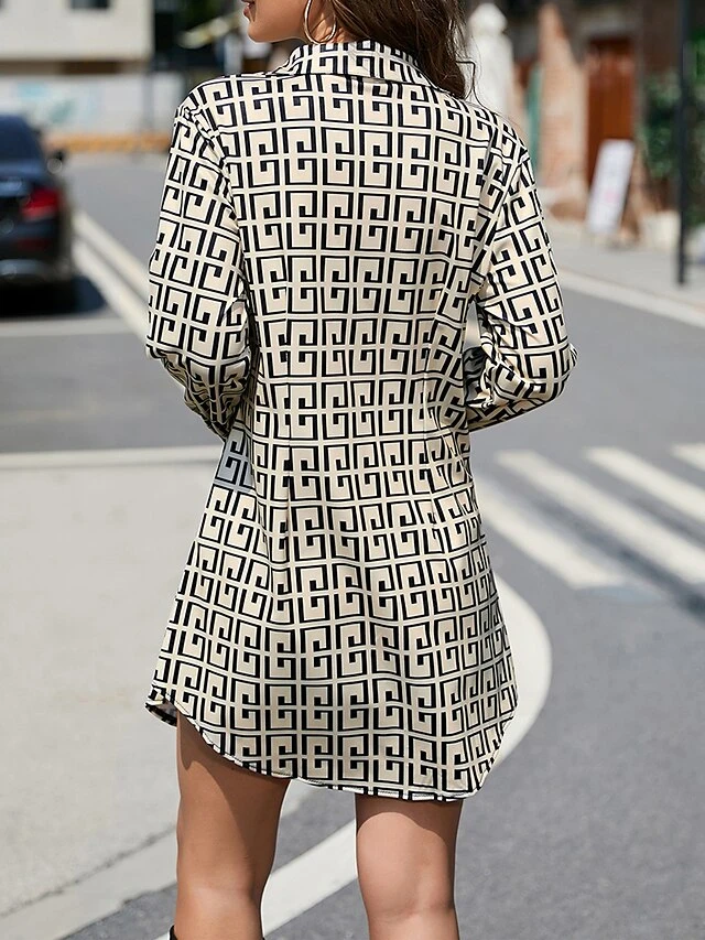 Women's Shirt Dress Casual Dress Sheath Dress Mini Dress Outdoor Daily Date Cotton Polyester Fashion Modern Shirt Collar Patchwork Button Long Sleeve Fall 2023 Regular Fit Blue Khaki Letter S M L XL 2 Women's Shirt Dress Casual Dress Sheath Dress Mini Dress Outdoor Daily Date Cotton Polyester Fashion Modern Shirt Collar Patchwork Button Long Sleeve Fall 2023 Regular Fit Blue Khaki Letter S M L XL - Image 2