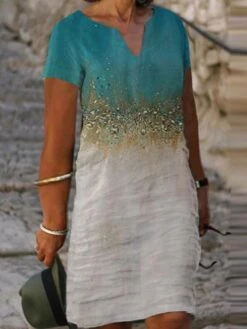 Women‘s Plus Size CurveFloral V Neck Print Short Sleeve Spring Summer Casual Short Mini Dress Casual Daily Dress -Casual Print Dress Sales pxjigm1649760942357