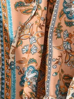 Women's Casual Dress Winter Dress Ethnic Dress Floral Tribal Lace Up Ruched Crew Neck Puff Sleeve Midi Dress Fashion Ethnic Outdoor Christmas Long Sleeve Loose Fit Red Khaki Dark Blue Fall Winter -Casual Print Dress Sales pxoccr1697791100145