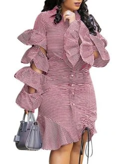 Women's Shirt Dress Sheath Dress Midi Dress Winter Dress Daily Vacation Polyester Cotton Blend Fashion Casual Shirt Collar Lace Up Ruched Long Sleeve Summer Spring Fall 2022 Regular Fit Red Light Blue -Casual Print Dress Sales pxzzch1634352966027