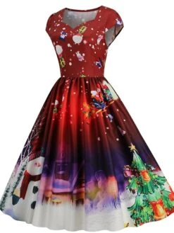 Women's Christmas Swing Dress Vintage DressKnee Length Dress Blue Wine Red Light BlueShort Sleeve Santa Claus Snowman Tree Print Fall Winter Square Neck Vintage Elegant Slim 2022 S M L XL 28 Women's Christmas Swing Dress Vintage DressKnee Length Dress Blue Wine Red Light BlueShort Sleeve Santa Claus Snowman Tree Print Fall Winter Square Neck Vintage Elegant Slim 2022 S M L XL -Casual Print Dress Sales pykarw1665475228446