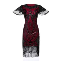 Women's Retro 1920s Fringe Dress Midi Dress Party Halloween Sequins Tassel Fringe Floral V Neck Short Sleeve Regular Fit Spring Fall 2023 Silver Black S M L XL -Casual Print Dress Sales pymocs1692849708532
