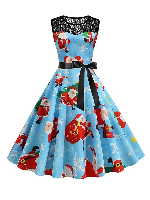 Women‘s Christmas Retro 1950s Vintage Dress Midi Dress Party Patchwork Bow Santa Claus Crew Neck Sleeveless Regular Fit Fall Winter 2023 Black Wine S M L XL 2 Women‘s Christmas Retro 1950s Vintage Dress Midi Dress Party Patchwork Bow Santa Claus Crew Neck Sleeveless Regular Fit Fall Winter 2023 Black Wine S M L XL - Image 2