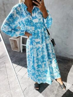 Women's Casual Dress Swing Dress Print Dress Floral Ruched Print V Neck Long Dress Maxi Dress Fashion Streetwear Outdoor Street Long Sleeve Loose Fit Red Blue Green Fall Winter S M L XL XXL -Casual Print Dress Sales pytmhi1694066137476