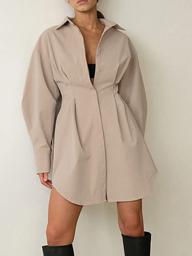Women's Shirt Dress Casual Dress Mini Dress Outdoor Daily Date Polyester Fashion Basic Shirt Collar Button Long Sleeve Fall Winter 2023 Regular Fit Black White Brown Pure Color S M L 14 Women's Shirt Dress Casual Dress Mini Dress Outdoor Daily Date Polyester Fashion Basic Shirt Collar Button Long Sleeve Fall Winter 2023 Regular Fit Black White Brown Pure Color S M L - Image 14