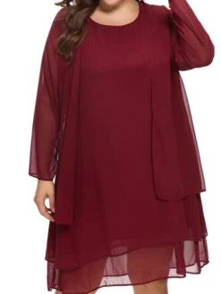 Women‘s Plus Size Curve Casual Dress Solid Color Crew Neck Mesh Long Sleeve Spring Fall Casual Knee Length Dress Daily Vacation Dress -Casual Print Dress Sales qanwky1652432918203