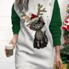 Women's Christmas Casual Dress Sweatshirt Dress Mini Dress Warm Fashion OutdoorVacation Crew Neck Print Animal Loose Fit Black Yellow Red S M L XL XXL