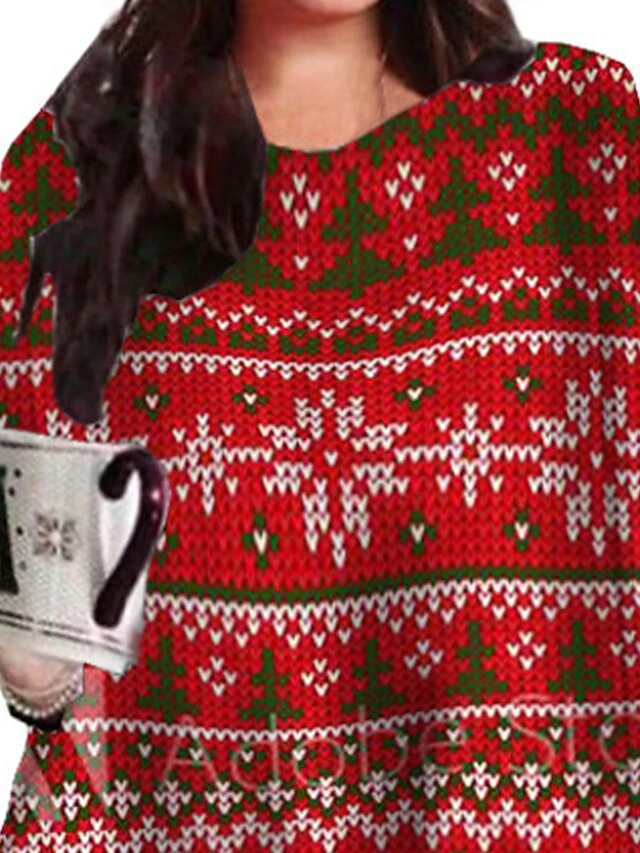 Women's Plus Size Christmas Casual Dress Sunflower Round Neck Print Long Sleeve Fall Winter Vintage Casual Festival Mini Dress Holiday Dress 3 Women's Plus Size Christmas Casual Dress Sunflower Round Neck Print Long Sleeve Fall Winter Vintage Casual Festival Mini Dress Holiday Dress - Image 3