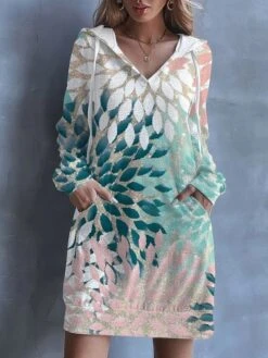 Women's Casual Dress Hoodie Dress Shift Dress Floral Pocket Drawstring Hooded Mini Dress Fashion Streetwear Outdoor Daily Long Sleeve Loose Fit Yellow Light Green Pink Spring Fall S M L XL XXL -Casual Print Dress Sales qciazl1692854997810