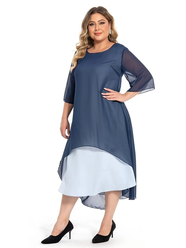 Women‘s Plus Size Curve Casual Dress Work Dress Chiffon Dress Plain Long Dress Maxi Dress Half Sleeve Layered Plus High Low Crew Neck Elegant Outdoor Blue Summer Spring L XL XXL 3XL 4XL 9 Women‘s Plus Size Curve Casual Dress Work Dress Chiffon Dress Plain Long Dress Maxi Dress Half Sleeve Layered Plus High Low Crew Neck Elegant Outdoor Blue Summer Spring L XL XXL 3XL 4XL - Image 9