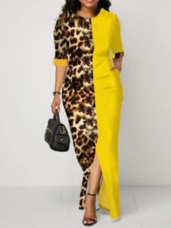 Women‘s Plus Size Curve Work Dress Print Crew Neck Split Half Sleeve Spring Fall Stylish Elegant Maxi Long Dress Formal Work Dress -Casual Print Dress Sales qdyeef1628856862388