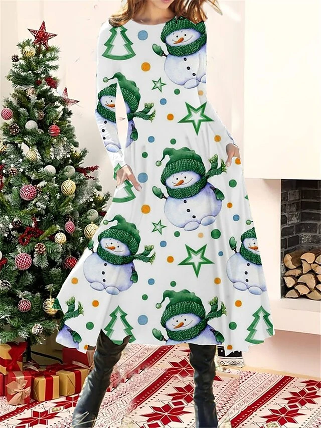 Women's Christmas Casual Dress Swing Dress Midi Dress Green Blue Light Green Long Sleeve Santa Claus Pocket Winter Fall Autumn Fashion Christmas Daily 2022 S M L XL XXL 3XL 4 Women's Christmas Casual Dress Swing Dress Midi Dress Green Blue Light Green Long Sleeve Santa Claus Pocket Winter Fall Autumn Fashion Christmas Daily 2022 S M L XL XXL 3XL - Image 4