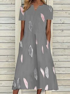 Women's Casual Dress Shift Dress Summer Dress Midi Dress White Pink Gray Short Sleeve Print Print Summer Spring V Neck Fashion 2023 S M L XL XXL 3XL -Casual Print Dress Sales qezfho1656569742278