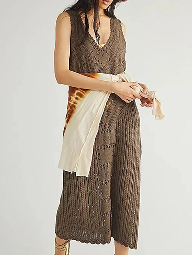 Women's Swimwear Cover Up Beach Dress Normal Swimsuit UV Protection Knit Hole Pure Color White Black Yellow Brown V Wire Bathing Suits New Stylish Vacation /y 5 Women's Swimwear Cover Up Beach Dress Normal Swimsuit UV Protection Knit Hole Pure Color White Black Yellow Brown V Wire Bathing Suits New Stylish Vacation /y - Image 5