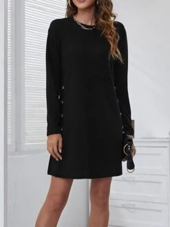 Women's Casual Dress T Shirt Dress Tee Dress Winter Dress Mini Dress Patchwork Button Daily Going Out Weekend Basic Elegant Crew Neck Long Sleeve Black Pink Grey Color S M L XL 2XL Size -Casual Print Dress Sales qfqhav1693363968222
