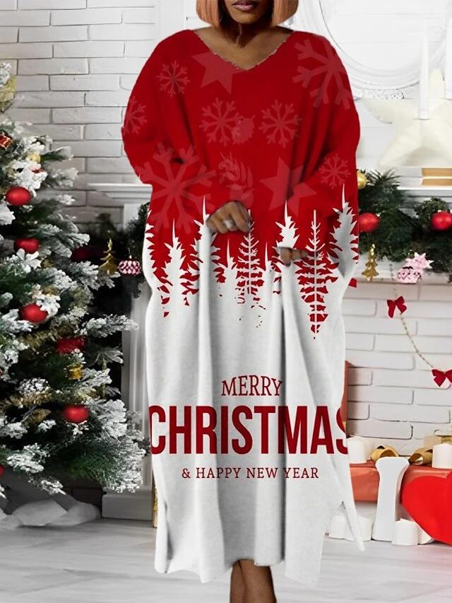 Women‘s Plus Size Christmas Dress Santa Claus V Neck Long Sleeve Winter Fall Modern Maxi Long Dress Daily Dress 3 Women‘s Plus Size Christmas Dress Santa Claus V Neck Long Sleeve Winter Fall Modern Maxi Long Dress Daily Dress - Image 3