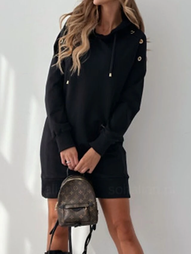 Women's Casual Dress Hoodie Dress Mini Dress Active Daily Outdoor Holiday Vacation Hoodie Pocket Solid Color Loose Fit ArmyGreen Black Blue S M L XL XXL 1 Women's Casual Dress Hoodie Dress Mini Dress Active Daily Outdoor Holiday Vacation Hoodie Pocket Solid Color Loose Fit ArmyGreen Black Blue S M L XL XXL
