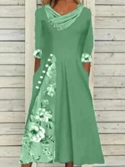 Women's Casual Dress Summer Dress Print Dress Floral Button Pocket V Neck Midi Dress Fashion Streetwear Outdoor Street Half Sleeve Loose Fit Pink Navy Blue Blue Summer Spring S M L XL XXL -Casual Print Dress Sales qfzgzz1690283143710