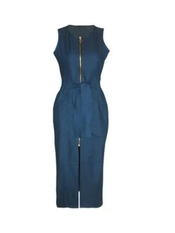 Women's Denim Dress Bodycon Sheath Dress Maxi Long Dress Denim Stylish Casual Daily Vacation Going Out Crew Neck Lace Up Zipper Sleeveless Summer Spring Fall 2023 Slim Blue Pure Color S M L XL -Casual Print Dress Sales qgcbks1643105762889