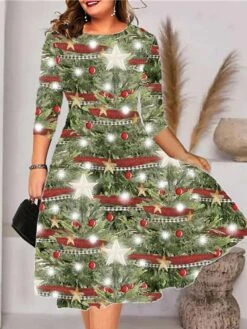 Women‘s Plus Size Christmas Dress Christmas Tree 3/4 Length Sleeve Winter Fall Midi Dress Work Dress 5 Women‘s Plus Size Christmas Dress Christmas Tree 3/4 Length Sleeve Winter Fall Midi Dress Work Dress -Casual Print Dress Sales qgfkrn1667812106768