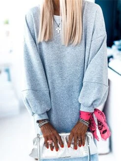 Women's Casual Dress Sweatshirt Dress Winter Dress Long Dress Maxi Dress Split Outdoor Street Daily Active Fashion Crew Neck Long Sleeve 2023 Loose Fit Gray Color S M L XL Size -Casual Print Dress Sales qggsin1695292951688