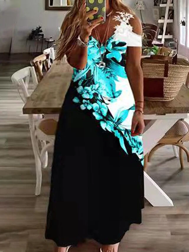 Women‘s Plus Size Curve Casual Dress A Line Dress Floral Tie Dye Long Dress Maxi Dress Short Sleeve Cut Out Print V Neck Fashion Daily Light Yellow Black Spring Summer L XL XXL 3XL 2 Women‘s Plus Size Curve Casual Dress A Line Dress Floral Tie Dye Long Dress Maxi Dress Short Sleeve Cut Out Print V Neck Fashion Daily Light Yellow Black Spring Summer L XL XXL 3XL - Image 2