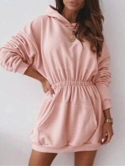 Women's Casual Dress Hoodie Dress Mini Dress Active Daily Outdoor Holiday Vacation Hoodie Pocket Solid Color Regular Fit Black White Pink S M L XL XXL -Casual Print Dress Sales qiaucb1695027786647