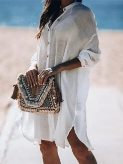 Women's Swimwear Cover Up Beach Top Normal Swimsuit Button Pure Color White Bathing Suits New Vacation Fashion 12 Women's Swimwear Cover Up Beach Top Normal Swimsuit Button Pure Color White Bathing Suits New Vacation Fashion -Casual Print Dress Sales qixhqu1669447373632