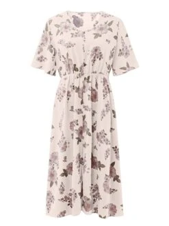 Women‘s Plus Size Curve Casual Dress A Line Dress Floral Dress Floral Midi Dress Short Sleeve Print V Neck Fashion Daily Black White Spring Summer L XL XXL 3XL -Casual Print Dress Sales qjdqru1672800362187