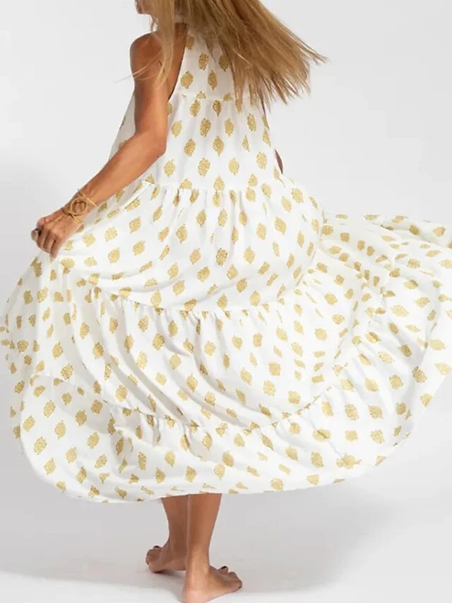 Women's Long Dress Maxi Dress Casual Dress Chiffon Dress Swing Dress Geometric Fashion Streetwear Outdoor Daily Holiday Print Sleeveless V Neck Dress Loose Fit White Summer Spring S M L XL XXL 3 Women's Long Dress Maxi Dress Casual Dress Chiffon Dress Swing Dress Geometric Fashion Streetwear Outdoor Daily Holiday Print Sleeveless V Neck Dress Loose Fit White Summer Spring S M L XL XXL - Image 3