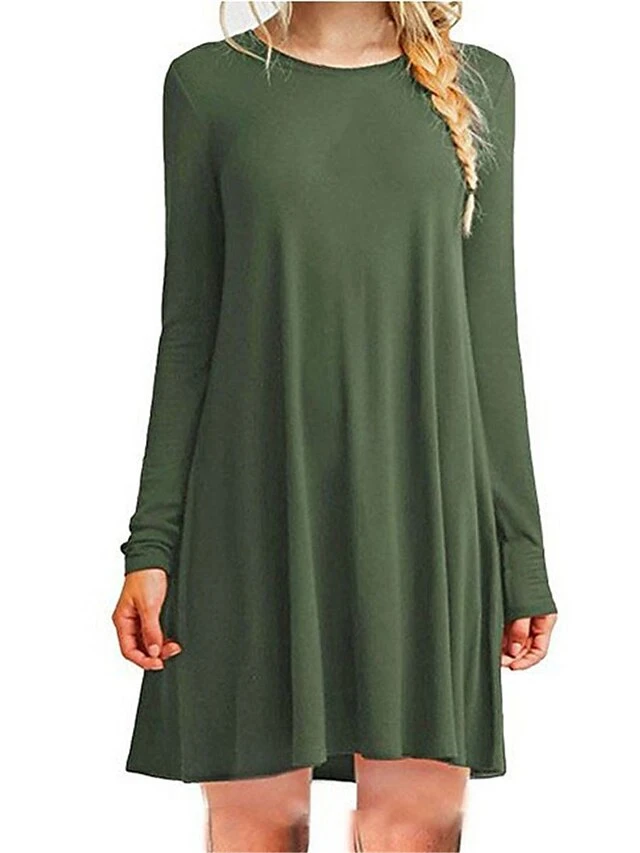 Women's Casual Dress Plain Dress Spring Dress Mini Dress Ruched Daily Date Going Out Active Fashion Crew Neck Long Sleeve 2023 Loose Fit Black White Green Color S M L XL XXL Size 7 Women's Casual Dress Plain Dress Spring Dress Mini Dress Ruched Daily Date Going Out Active Fashion Crew Neck Long Sleeve 2023 Loose Fit Black White Green Color S M L XL XXL Size - Image 7