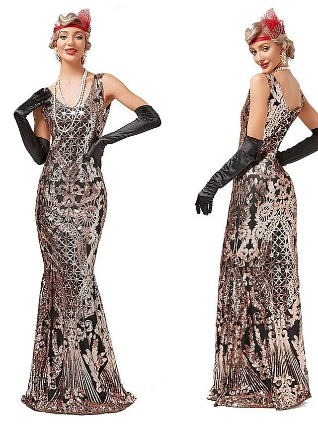 Women's Retro 1920s Sequin Dress Long Dress Maxi Dress Party Halloween Sequins Patchwork Floral Deep U Sleeveless Regular Fit Spring Fall 2023 Red Gold XS S M L 2 Women's Retro 1920s Sequin Dress Long Dress Maxi Dress Party Halloween Sequins Patchwork Floral Deep U Sleeveless Regular Fit Spring Fall 2023 Red Gold XS S M L - Image 2