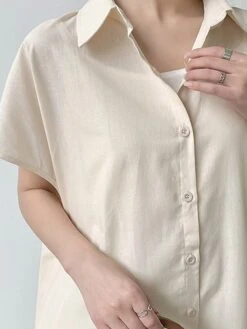 Women's Shirt Dress Casual Dress Maxi Long Dress Outdoor Daily Cotton Linen Basic Classic Shirt Collar Button Short Sleeve Summer Spring 2023 Loose Fit Navy Blue Brown Green Pure Color S M L XL XXL -Casual Print Dress Sales qlrvss1688542122103