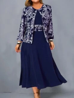 Women‘s Plus Size Curve Dress Set Print Crew Neck Long Sleeve Spring Fall Elegant Maxi Long Dress Formal Party Dress -Casual Print Dress Sales qmgvia1665574551392