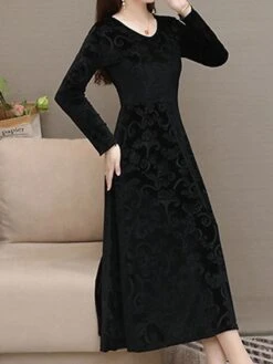 Women's Party Dress Velvet Dress Sheath Dress Knee Length Dress Black Wine Blue Long Sleeve Pure Color Velvet Fall Winter Autumn V Neck Stylish Winter Dress Vacation Fall Dress Slim 2023 M L XL XXL -Casual Print Dress Sales qmjxmr1643182761544