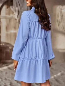 Women's Shirt Dress Casual Dress Maxi Long Dress Outdoor Daily Date Polyester Fashion Basic Shirt Collar Ruched Button Long Sleeve Spring Fall Winter 2023 Loose Fit Black Blue Purple Pure Color S M L -Casual Print Dress Sales qmzxjx1695195741987